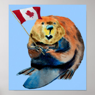 Beaver Canadian Flagga Print Poster