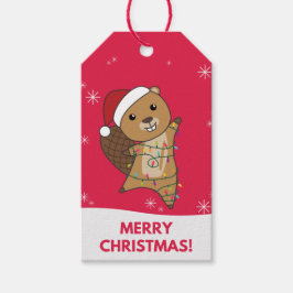 Beaver Cheerful jul Winter Animals Beavers G Presentetikett