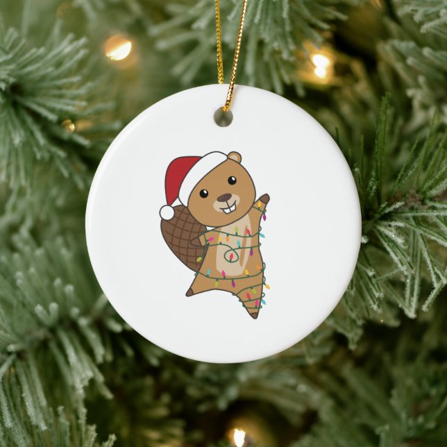 Beaver Cheerful jul Winter Animals Beavers Julgransprydnad Keramik (Träd)
