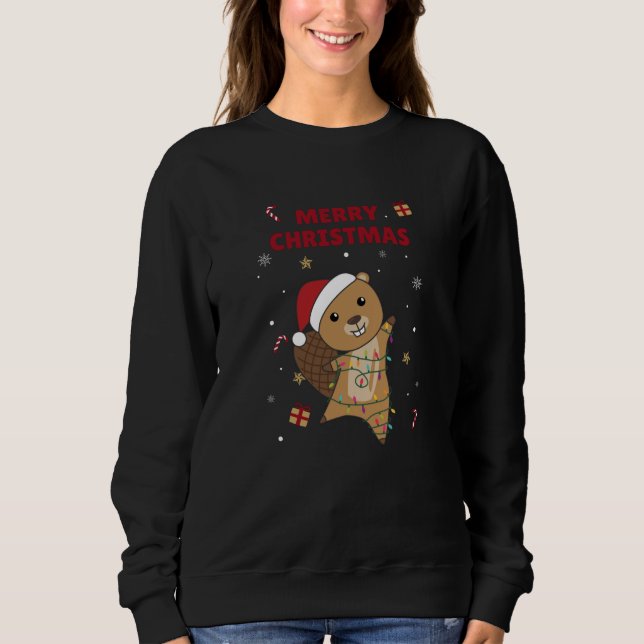 Beaver Cheerful jul Winter Animals Beavers T Shirt (Framsida)