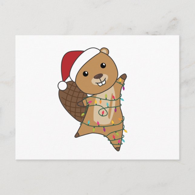 Beaver Cheerful jul Winter Animals Beavers Vykort (Framsida)