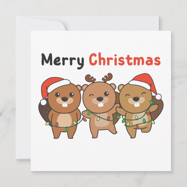 Beaver Christmas Animals Beavers Merry Christmas I Inbjudningar (Framsida)