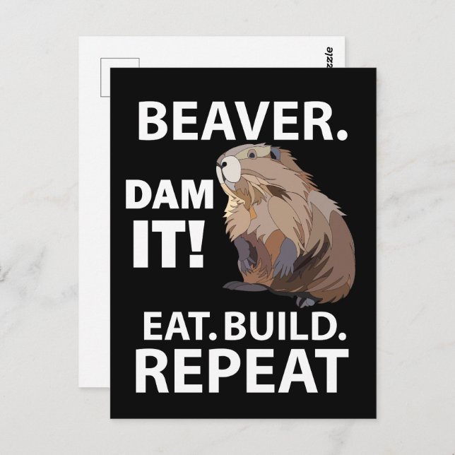 Beaver Eat Bygg Repeat Funny Vykort (Fram/baksida)