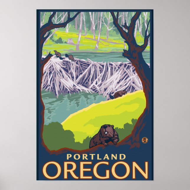 Beaver Family - Portland, Oregon Poster (Framsidan)