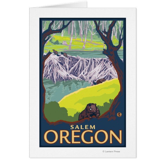 Beaver Family - Salem, Oregon Hälsningskort (Framsidan)