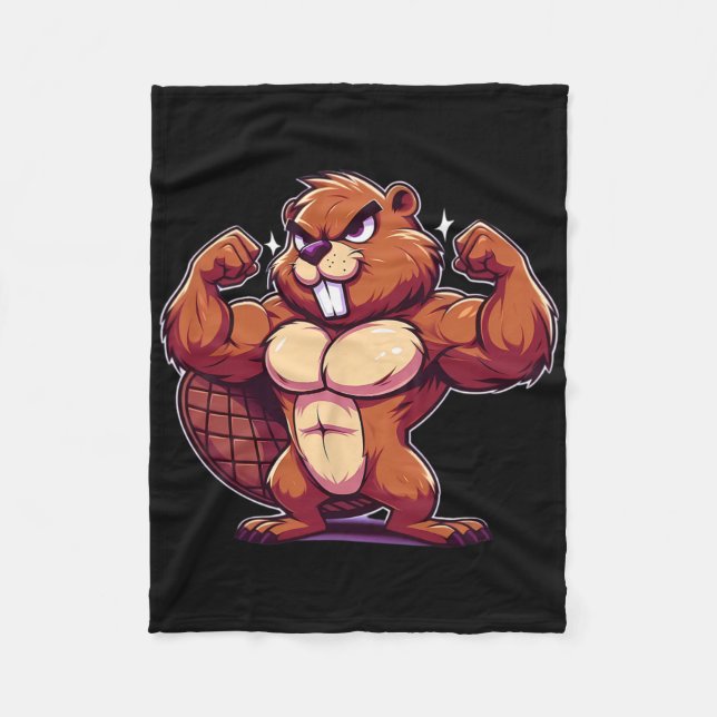 Beaver Flexing Muscles Fläkt Älskare Bodybuilding  Fleecefilt (Framsidan)
