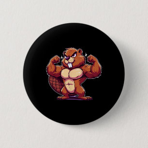 Beaver Flexing Muscles Fläkt Älskare Bodybuilding Knapp