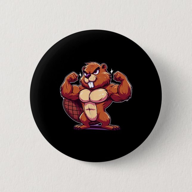 Beaver Flexing Muscles Fläkt Älskare Bodybuilding  Knapp (Framsida)