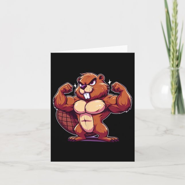 Beaver Flexing Muscles Fläkt Älskare Bodybuilding  Kort (Framsida)