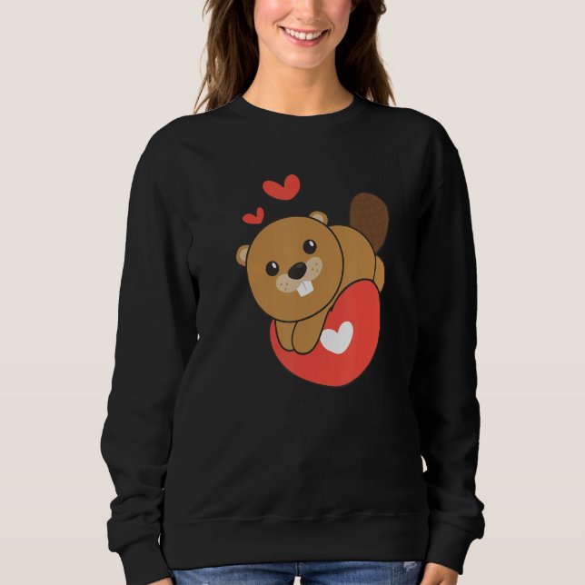 Beaver For Valentine s Day Cute Animals With Heart T Shirt (Framsida)