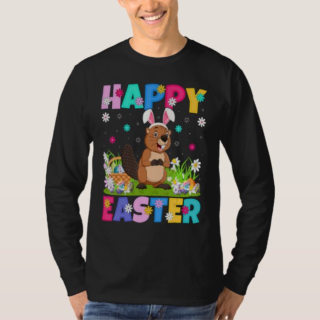 Beaver Glad påsk Bunny Beaver Påsk Söndag T Shirt (Framsida)