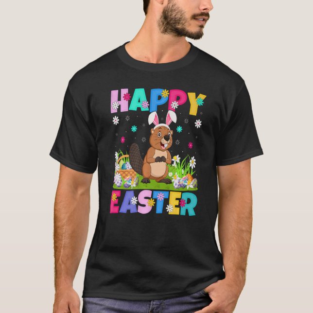 Beaver Glad påsk Bunny Beaver Påsk Söndag T Shirt (Framsida)