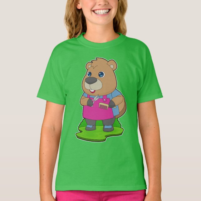 Beaver Hairdresser Scissors Comb T Shirt (Framsida)