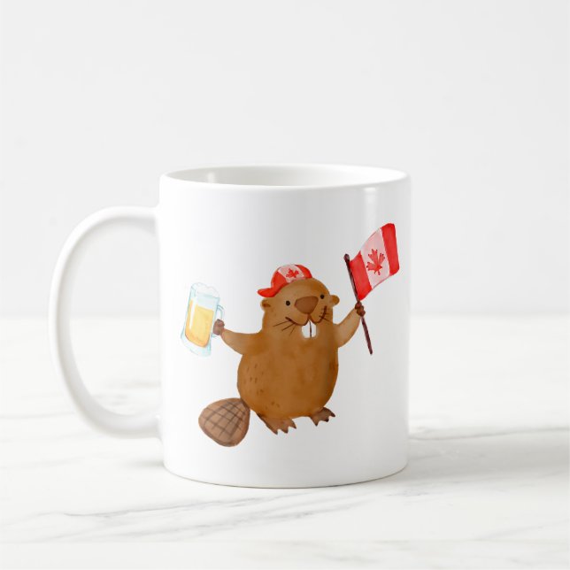 Beaver Holding Canada Flagga Beer Raglan Baseball  Kaffemugg (Vänster)