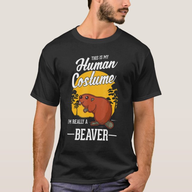 Beaver Human Costume Halloween Beaver T Shirt (Framsida)