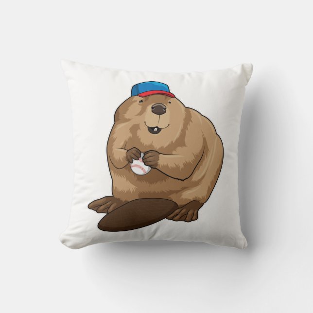 Beaver i Baseball med Baseball boll Kudde (Framsida)