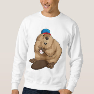 Beaver i Baseball med Baseball boll Lång Ärmad Tröja