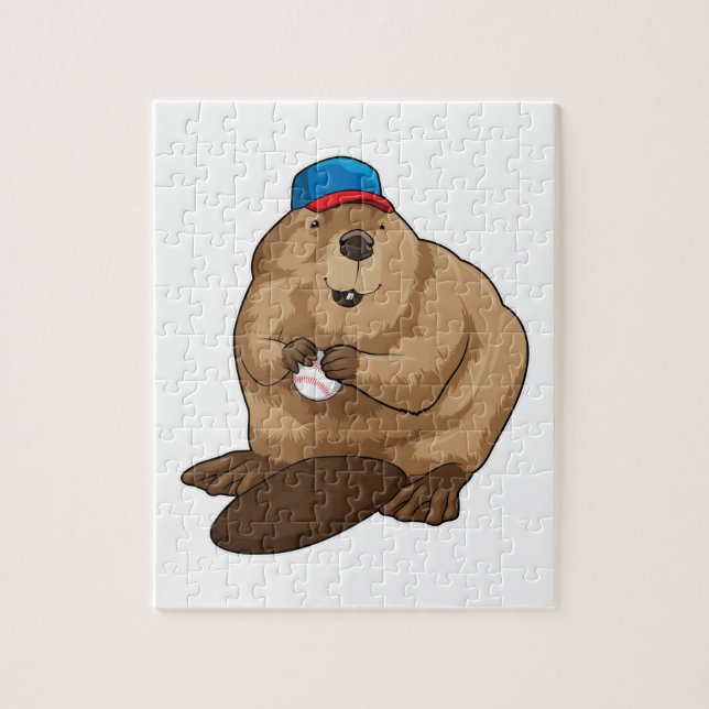 Beaver i Baseball med Baseball boll Pussel (Vertikal)