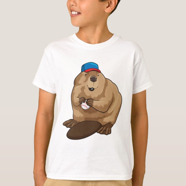 Beaver i Baseball med Baseball boll T Shirt (Framsida)