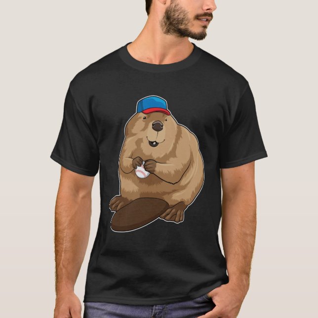Beaver i Baseball med Baseball boll T Shirt (Framsida)
