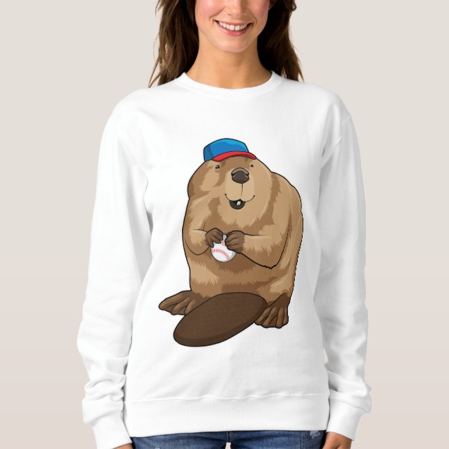 Beaver i Baseball med Baseball boll T Shirt (Framsida)