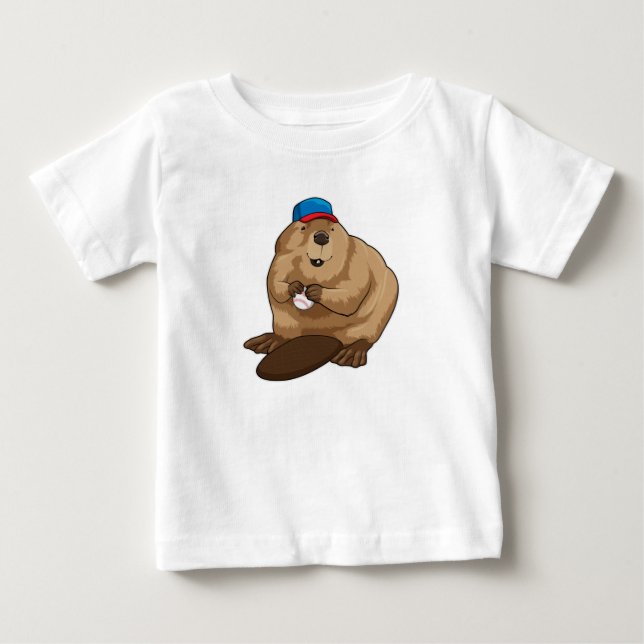 Beaver i Baseball med Baseball boll T Shirt (Framsida)