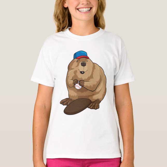 Beaver i Baseball med Baseball boll T Shirt (Framsida)
