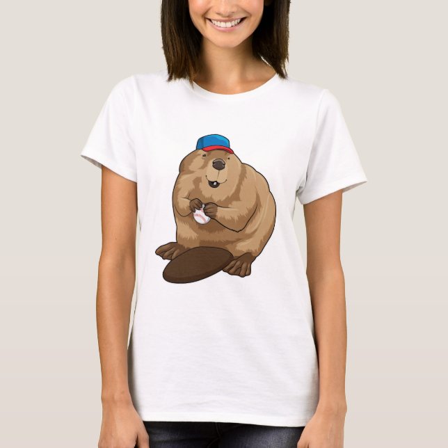 Beaver i Baseball med Baseball boll T Shirt (Framsida)