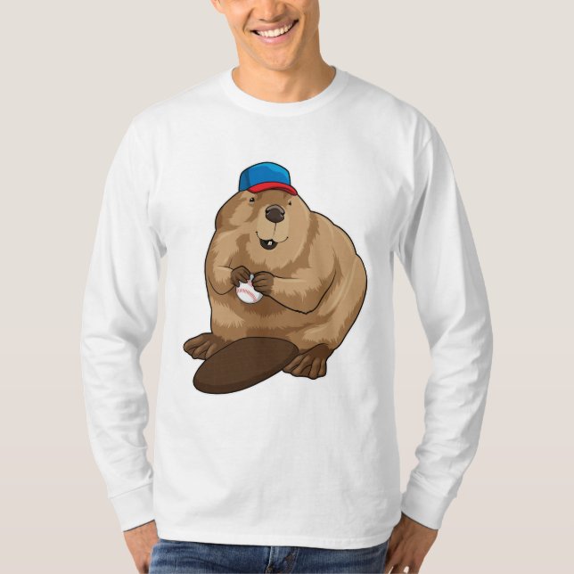 Beaver i Baseball med Baseball boll T Shirt (Framsida)