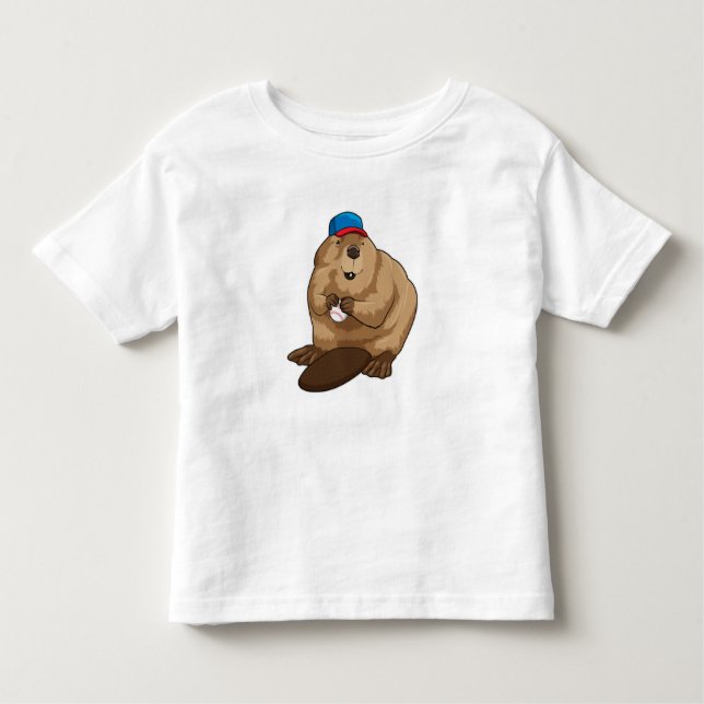 Beaver i Baseball med Baseball boll T Shirt (Framsida)
