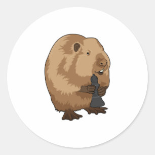 Beaver i Chess med Chess biet Bishop Runt Klistermärke