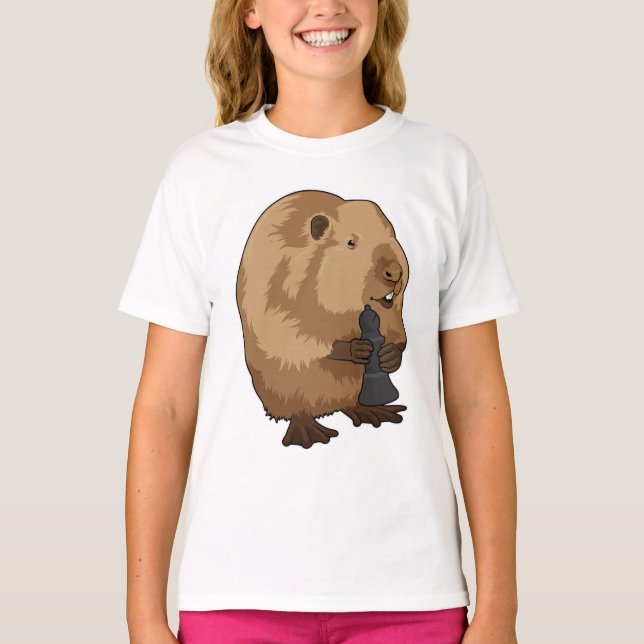Beaver i Chess med Chess biet Bishop T Shirt (Framsida)