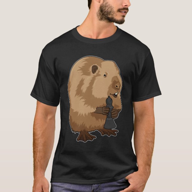 Beaver i Chess med Chess biet Bishop T Shirt (Framsida)