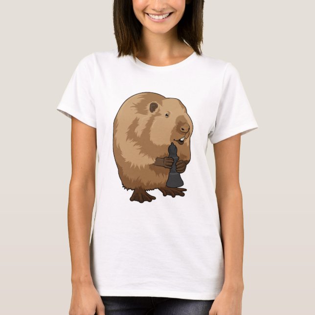 Beaver i Chess med Chess biet Bishop T Shirt (Framsida)