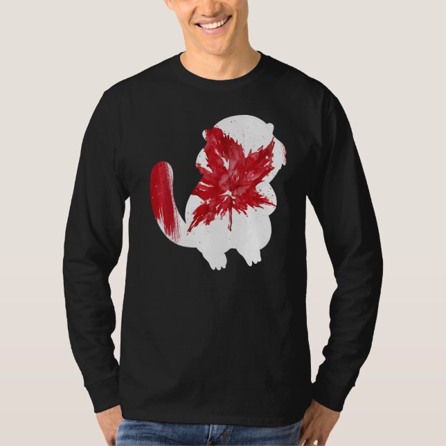 Beaver in Maple Löv Canadian Flagga Canada Da T Shirt (Framsida)