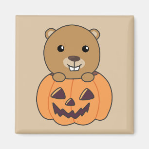 Beaver in Pumpkin Sweet Beaver Happy halloween Mag Magnet