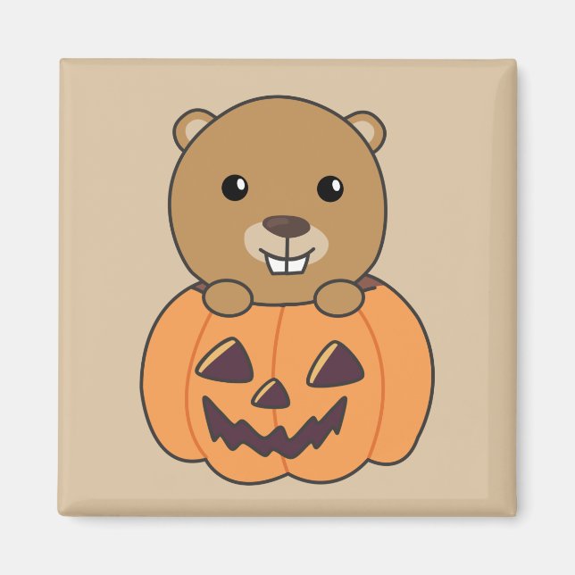 Beaver in Pumpkin Sweet Beaver Happy halloween Mag Magnet (Framsidan)