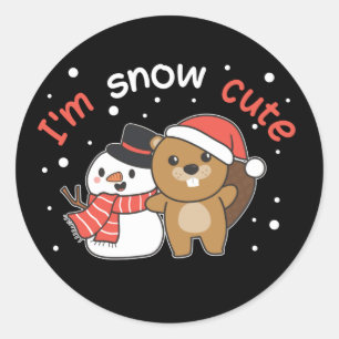 Beaver jag är Snö Cute Snögubbe Snö Pun Classic Ro Runt Klistermärke