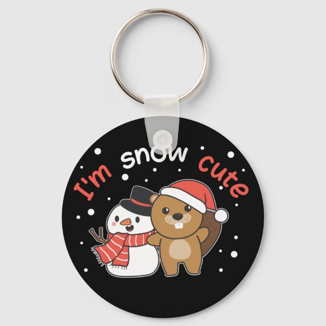 Beaver jag är Snö Cute Snögubbe Snö Pun Keychain Nyckelring (Framsida)