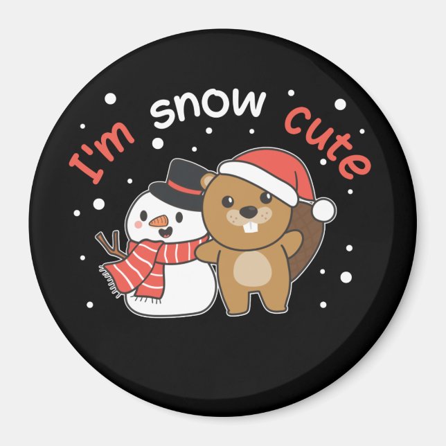 Beaver jag är Snö Cute Snögubbe Snö Pun Magnet (Framsidan)