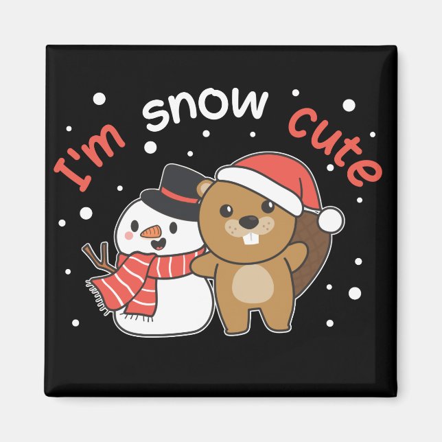 Beaver jag är Snö Cute Snögubbe Snö Pun Magnet (Framsidan)