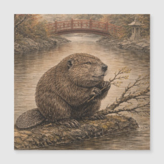 Beaver Japanese Landscape Magnet Card