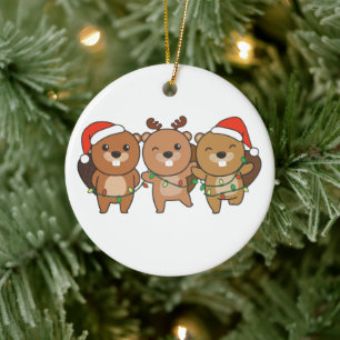 Beaver Jul Animals Cute Beaver Cer Julgransprydnad Keramik