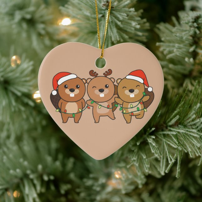 Beaver Jul Animals Cute Beaver Cer Julgransprydnad Keramik (Träd)
