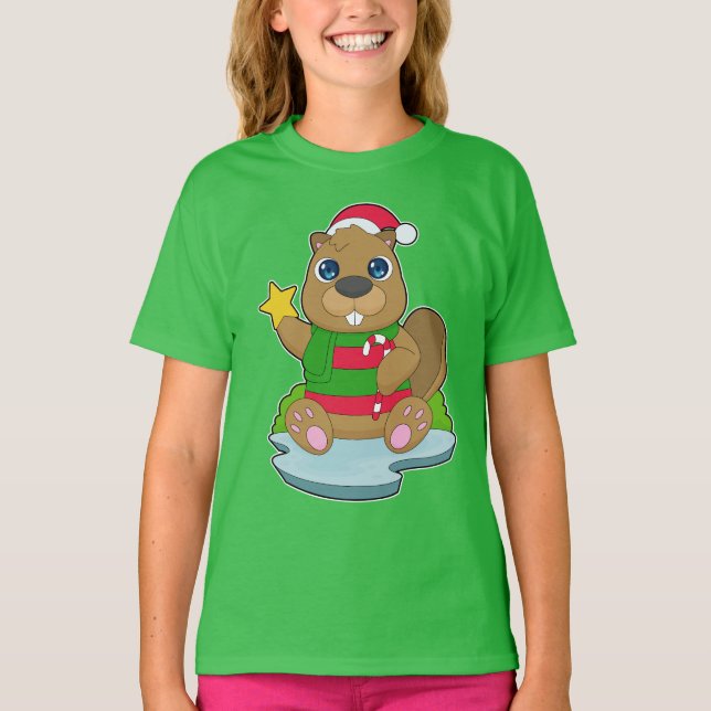 Beaver jul Candy cane T Shirt (Framsida)