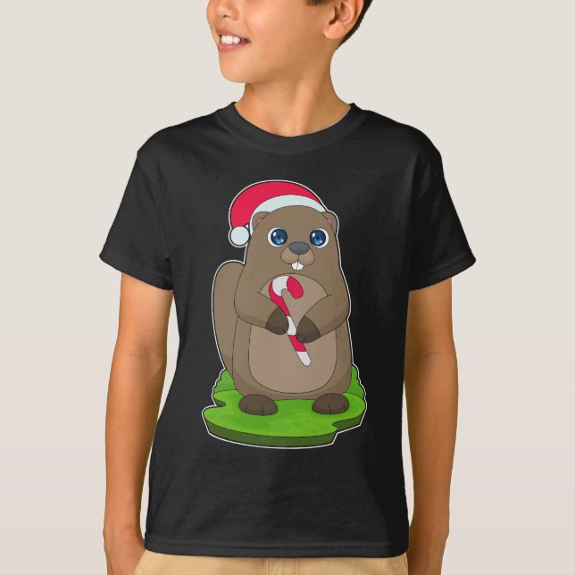 Beaver jul Candy cane T Shirt (Framsida)