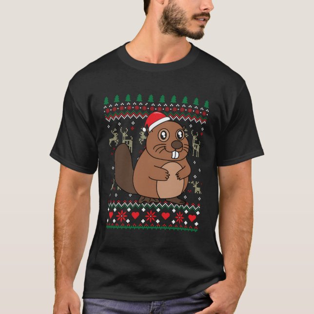 Beaver jul Ornament Gift Farm Funny Ugly T Shirt (Framsida)