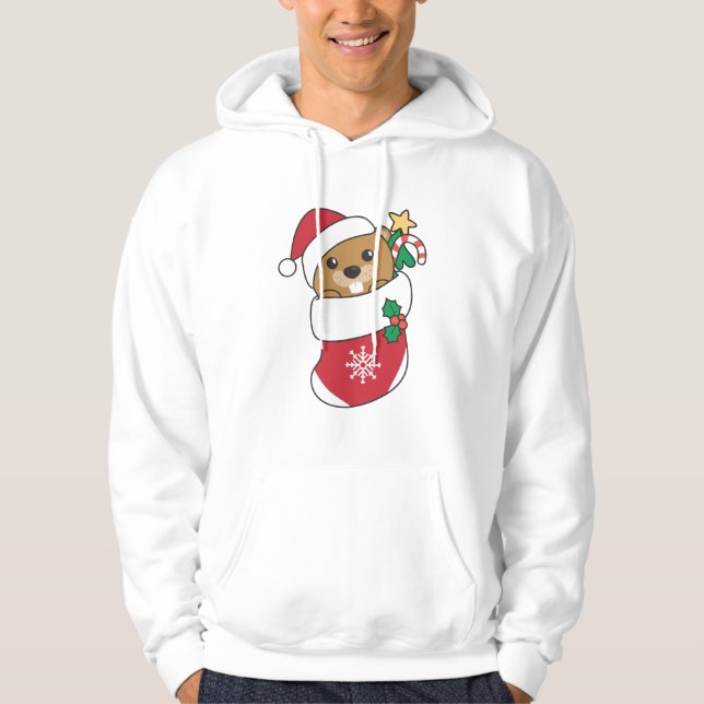 Beaver jul Snö Winter Animals Beaver Hoodie (Framsida)