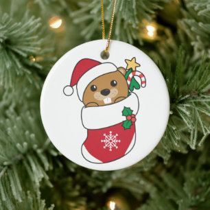 Beaver jul Snö Winter Animals Beaver Julgransprydnad Keramik