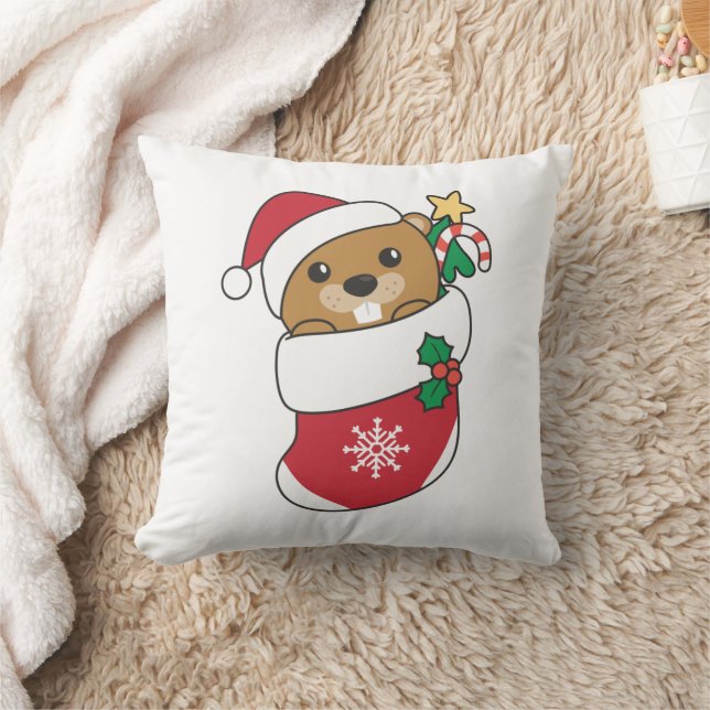 Beaver jul Snö Winter Animals Beaver Kudde (Filt)